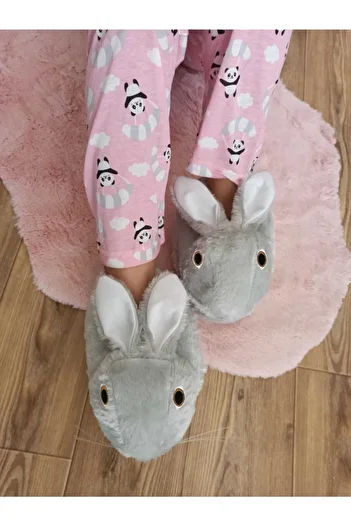 KonforA Animal Slippers Home Slippers Gray Rabbit Unisex (Women - Men)