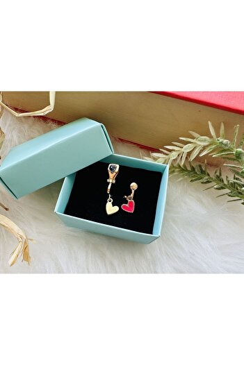 1PARÇAMAVİ Clip-on children's earrings with mini hearts - no piercing earrings