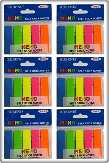 Rubenis Memo Rps-5 Adhesive Film Index Adhesive Bookmark 12X45 mm 6 Pieces