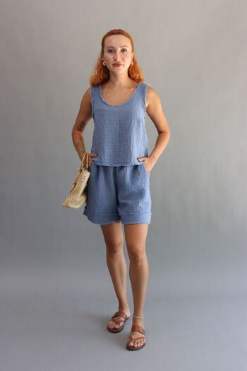 ASC SUN Women's Muslin Fringed Shorts Cross Crop Set