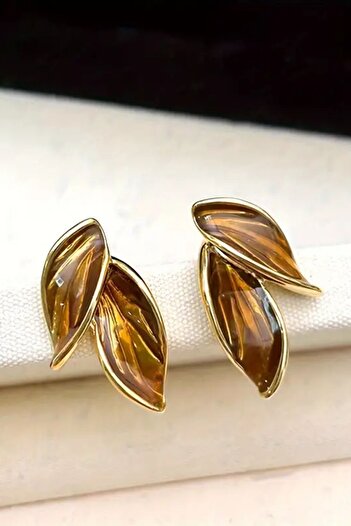 senfonijewelry Leaf Design Vintage Brown Earrings