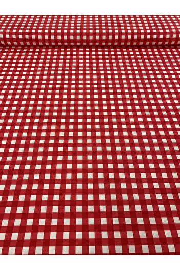 DecoKır Premier Home Red Checkered Care Free Stain Resistant Water Repellent Duck Linen Fabric