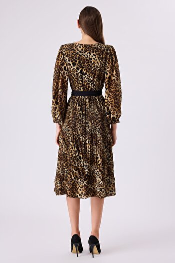 FEVER Çicek detaylı leopar elbise