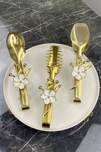 MAY HOME 3-Piece Japanese Rose Serving Presentation Pasta Pastry Salad Cake Tongs Set