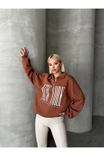 LACASE Unisex Μαύρο Oversize Φούτερ - Όρθιος γιακάς, Φερμουάρ, 3 Κλωστές Εσωτερικά Αναλυτικά Εκτυπωμένα