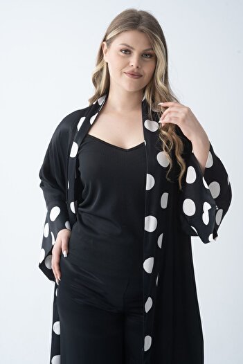 Nelly Plus Size Shawl Collar Black Dressing Gown & Kimono