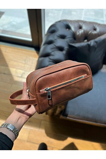 MFT Leather Design Genuine Vi̇neda Leather Handbag - Tiguán Tan