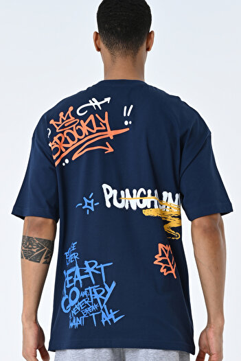 AMAZING CRASH Indigo Crew Neck Printed Oversize Fit Unisex T-shirt
