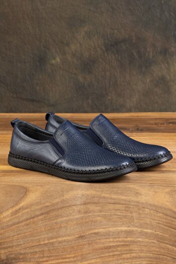 SELİN SOYLU Men's Genuine Leather Shoes, Casual Shoes, Summer Shoes, Loafer Shoes, Skin Navy Blue