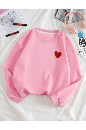 Jooy Company Φούτερ με στάμπα Heart Pink Crew Neck Oversize