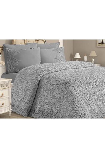 Kelebek Double Blanket Bedspread Set Gray Color in Dowry Box