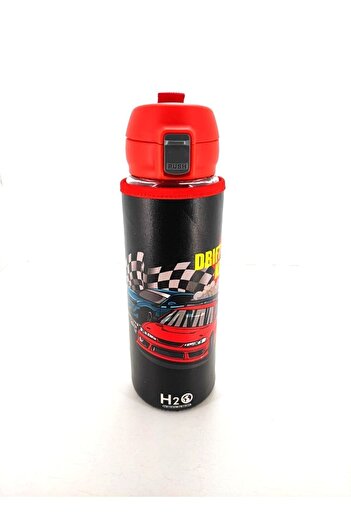 qussine 500ml Blue Black School Water Bottle - Car Water Bottle with Leather Cover and Lock System