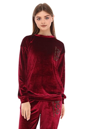 İkmal Ico Stone Claret Red Crew Neck Suit