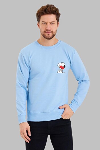Nyda Collections Hanorac din bumbac, unisex, supradimensionat, cu imprimeu Snoopy, fără glugă - mânecă lungă, decolteu