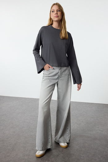 Trendyol Collection Anthracite Knitted T-Shirt Twoaw24Ts00008