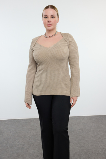 Trendyol Curve Corded Mink Knitwear Sweater - Wide Collar TBBAW24AN00033