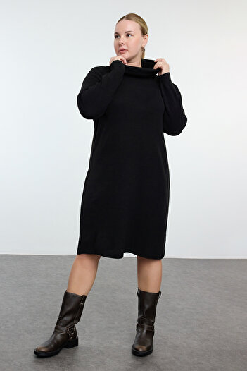 Trendyol Curve Turtleneck Black Mini Knitwear Dress - TBBAW25AH00007