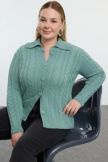 Trendyol Curve Plus Size Mint knitwear Cardigan - TBBAW25AV00008