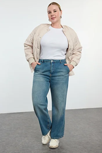 Trendyol Curve High Waist Wide Leg Plus Size Blue Jeans - TBBSS24CJ00048