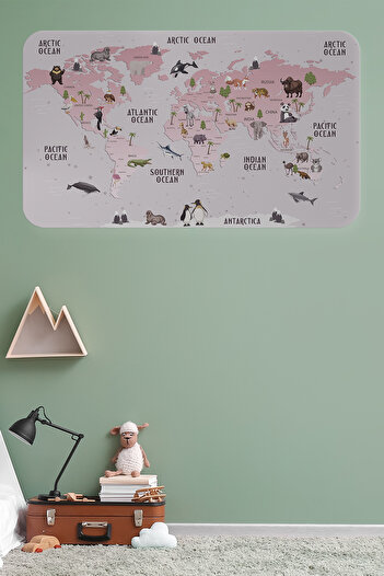 Dropcek eticaret Educational World Map World Atlas Children's and Baby's Room Wall Sticker - 60x105-3798