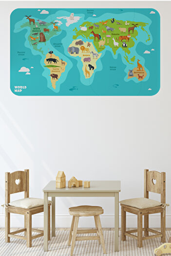 Dropcek eticaret Educational World Map World Atlas Children's and Baby's Room Wall Sticker-85x130-3784