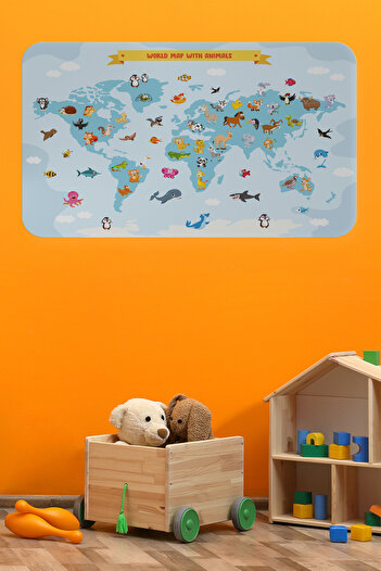 Dropcek eticaret Educational World Map Wall Sticker for Kids and Baby - 60x105-3791