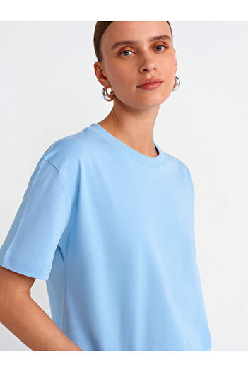 Dilvin 30312 Crew Neck Oversize T-shirt-μπλε