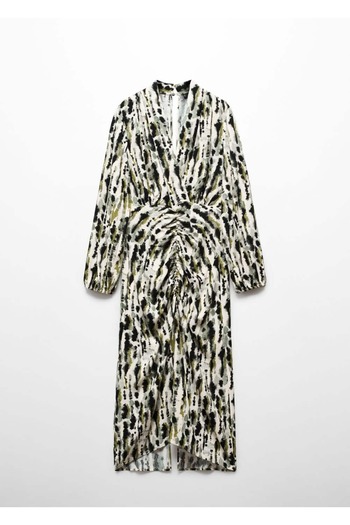 MANGO Woman Buruşuk detaylı desenli elbise