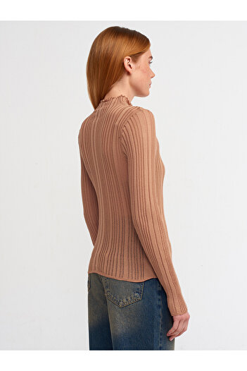 Dilvin 10497 Pulover cu guler transparent cu snur Camel