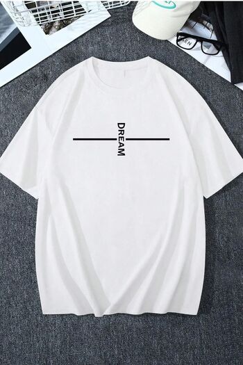 Pink Sky Dream Printed Unisex White Oversize T-Shirt - Crew Neck