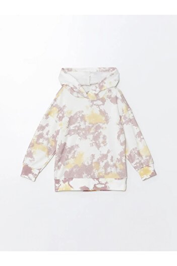 LC Waikiki Lcw Eco Girl's Sweatshirt - Light Beige, Hooded, Tie-dye Pattern, Long Sleeve