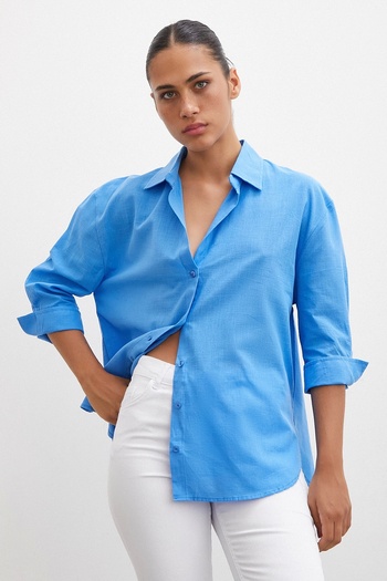 Never more Blue Linen Shirt - Wide Cuffs