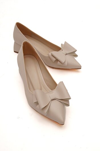 DİVOLYA Παπούτσια με τακούνι Renata Beige (4cm) με μυτερή μύτη