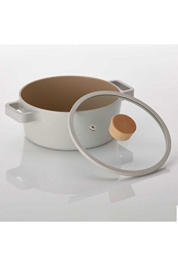 NEOFLAM Aluminum Cast Fika Cookware Set 8 Pieces - With Glass Lid, Beige