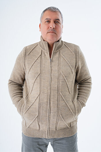 Trist Star Men's Truck Collar Mink Knitwear Cardigan - Execution Knit, Zip and Pocket, Large Size Trist-2115