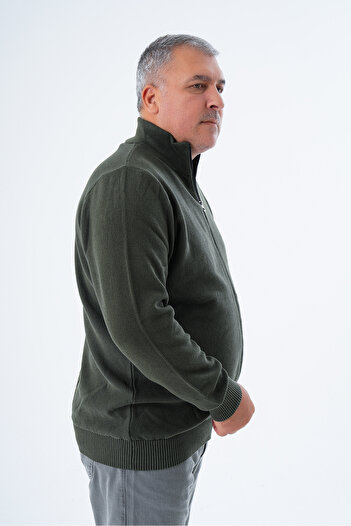Trist Star Men's Plus Size Zippered Rice Knitted Knitwear Cardigan - 100% Cotton Trist-2114