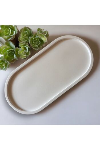 NEELHOME White Concrete Tray - Organizer and Presentation Plate, Bohemian Jewelry Organizer