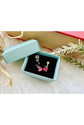 1PARÇAMAVİ Clip-on children's earrings with mini hearts - no piercing earrings