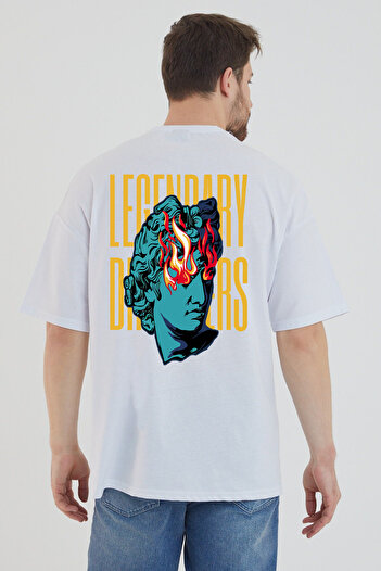 DEEPSENCE LEGENDRY Unisex Біла Oversize футболка - з принтом на спині