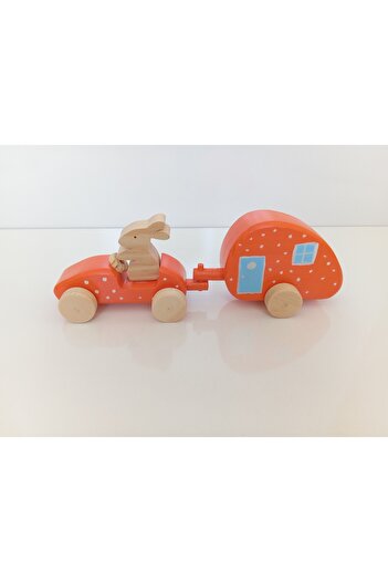 TALAŞ AHŞAP Cute Decorative Wooden Toy - Natural Wooden Caravan Rabbit Car Handmade