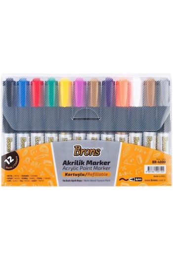 Brons Akrilik Marker Kalem Seti 12 Renk Br-4000