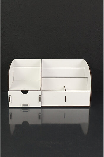 kutuTR Wooden Desktop White Pen Holder and Box Organizer - Assembled Product