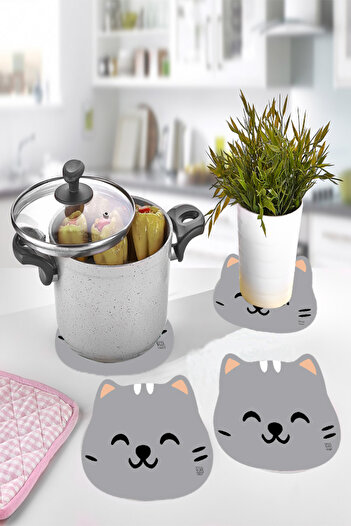 eco concept Cat Patterned 3 Pieces Fireproof and Non-stick Pot and Teapot Mat