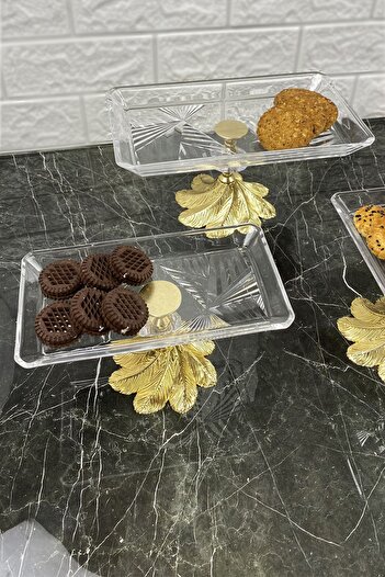 MAY HOME Kand Madlen Glass Serving Set 3 Pieces Glass Serving Rack with Metal Legs