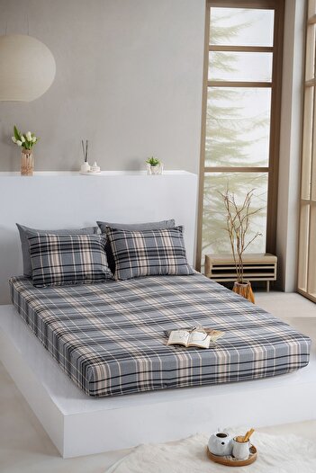 KetraHome |   Maljuna Bohemo |   Anthracite Plaid Elastic Sheet Set