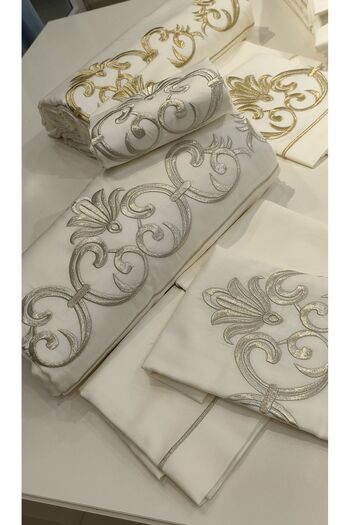 incisecrethome 6 Piece Cotton Satin Duvet Cover Set - Maraş Work Silver and Gold Glitter Embroidered