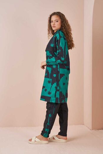 Mevra Palm Tree Pattern Hijab Swimsuit Long Black