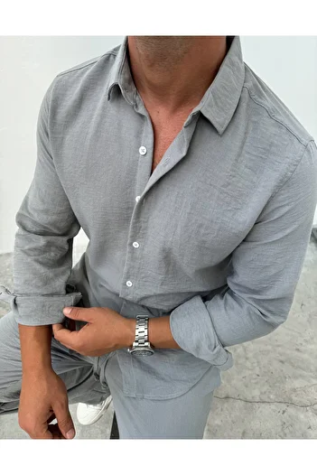 King Brothers Men's Gray Slim Fit Linen Shirt Set - Full Fit