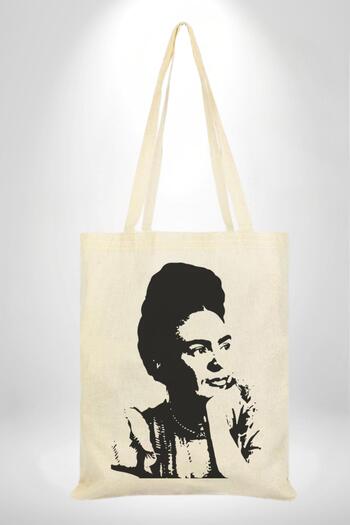 Angemiel Frida Kahlo 35X40 Women's Boy's Ecru Raw Cloth Bag