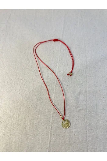 Myra Adjustable Red Rope Necklace - Eye Striped Zamak Cast Figure Macrame